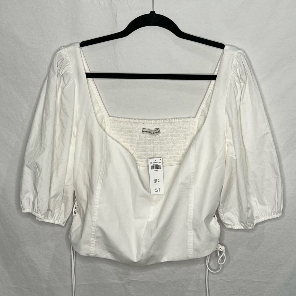 Abercrombie & Fitch Shirt Women's XL White Smocked Milkmaid Side‎ Ties Boho NWT